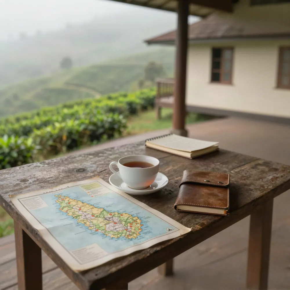 Mapa de Sri Lanka y taza de té de Ceilán para planificar el viaje