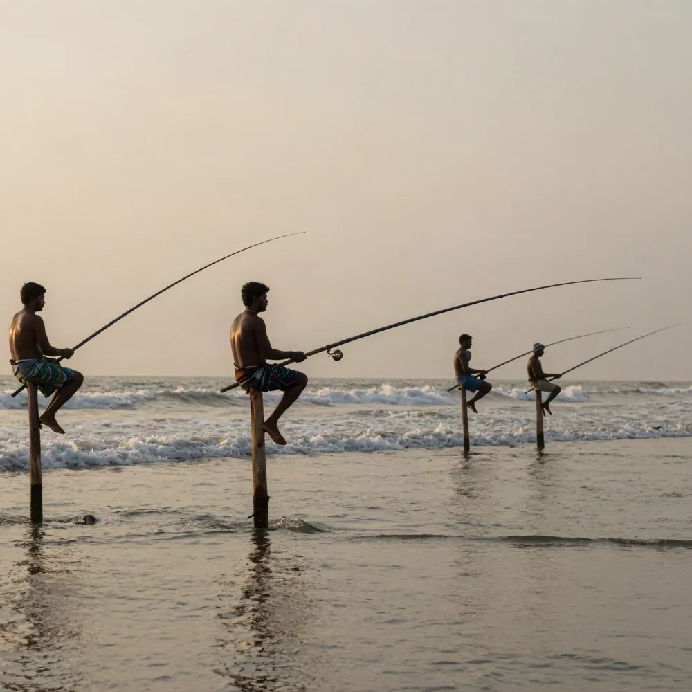 Pescadores de zancos en Koggala, en la costa sur de Sri Lanka