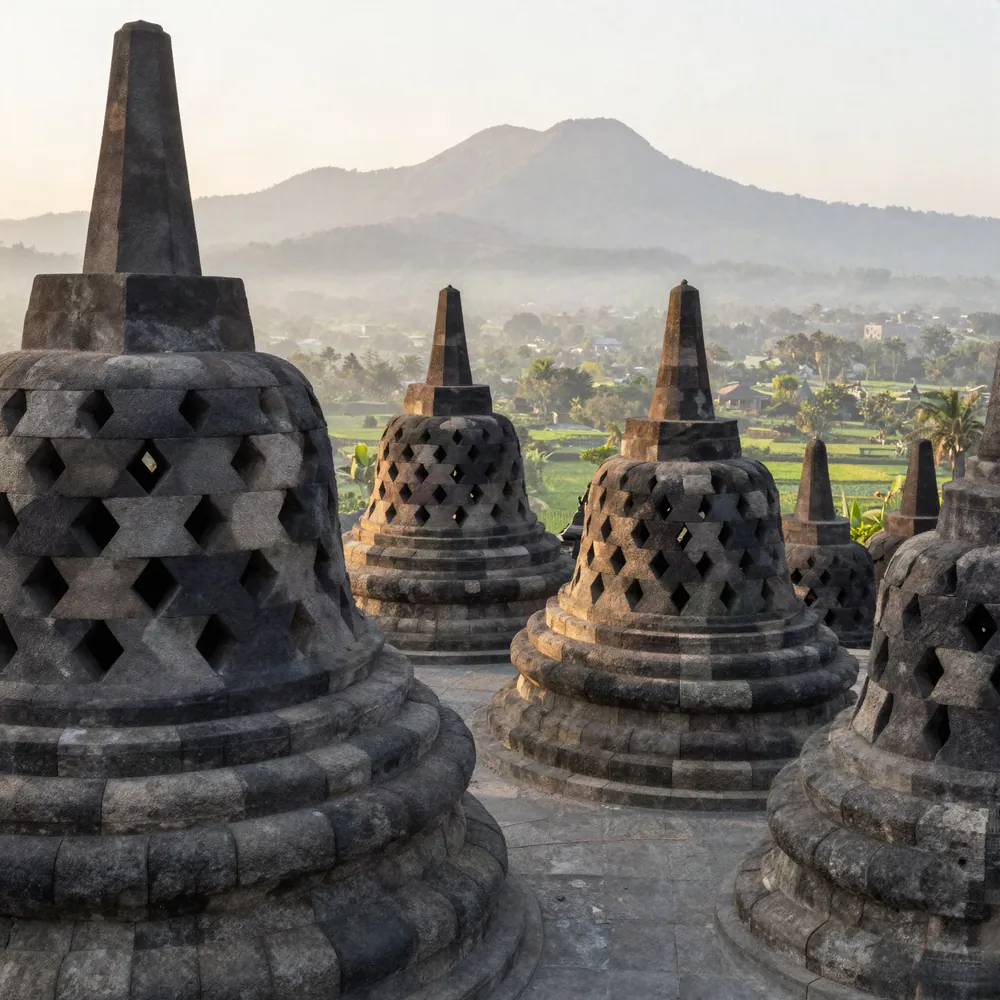 Estupas del templo de Borobudur en Java